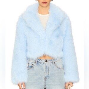 Free People Paris Cropped Faux Fur Jacket Size L in Ice Water
